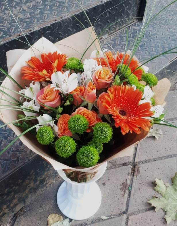 Букет цветов из: Герберы, Хризантемы, Альстромерии и Розы в Песчаном