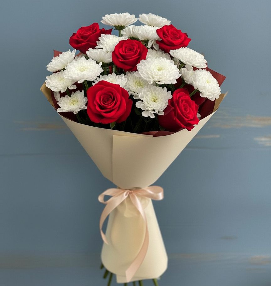 Букет цветов из: Розы и Хризантемы в Песчаном