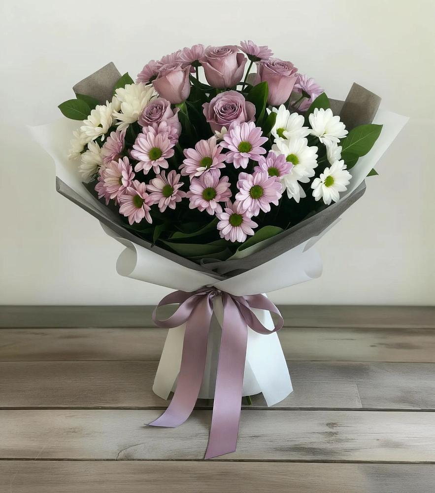 Букет цветов из: Хризантемы и Розы в Песчаном