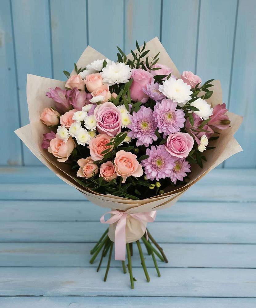Букет цветов из: Хризантемы, Розы и Альстромерии в Песчаном