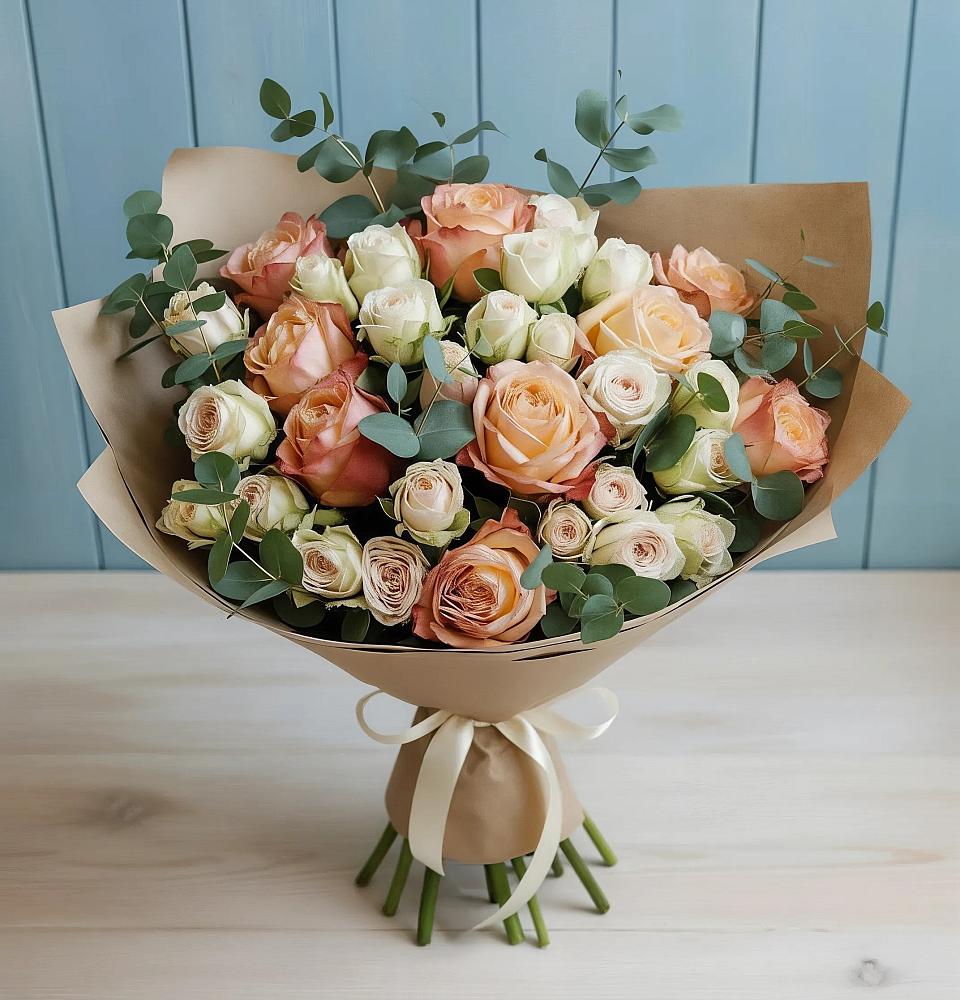 Букет цветов из: Альстромерии и Розы в Песчаном