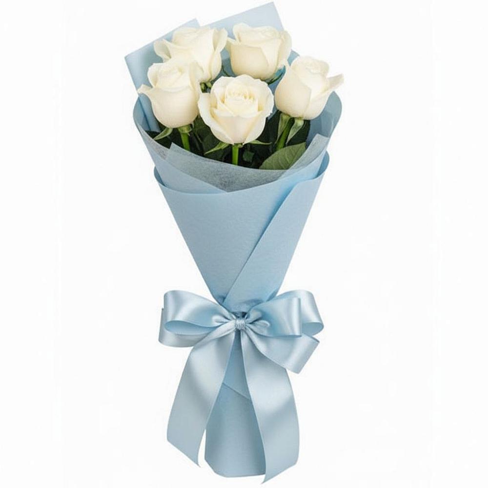 Букет 5 Белых роз Проуд в Песчаном