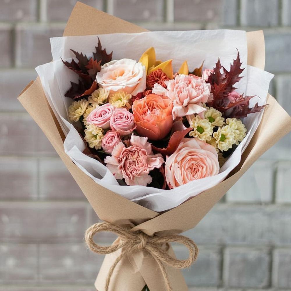 Букет цветов из: Гвоздики, Хризантемы и Розы в Песчаном