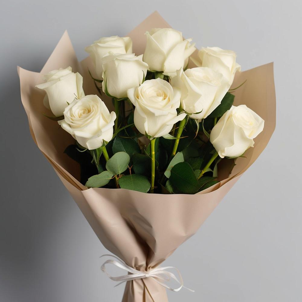 Букет 9 Белых роз Эдлесс Лав в Песчаном