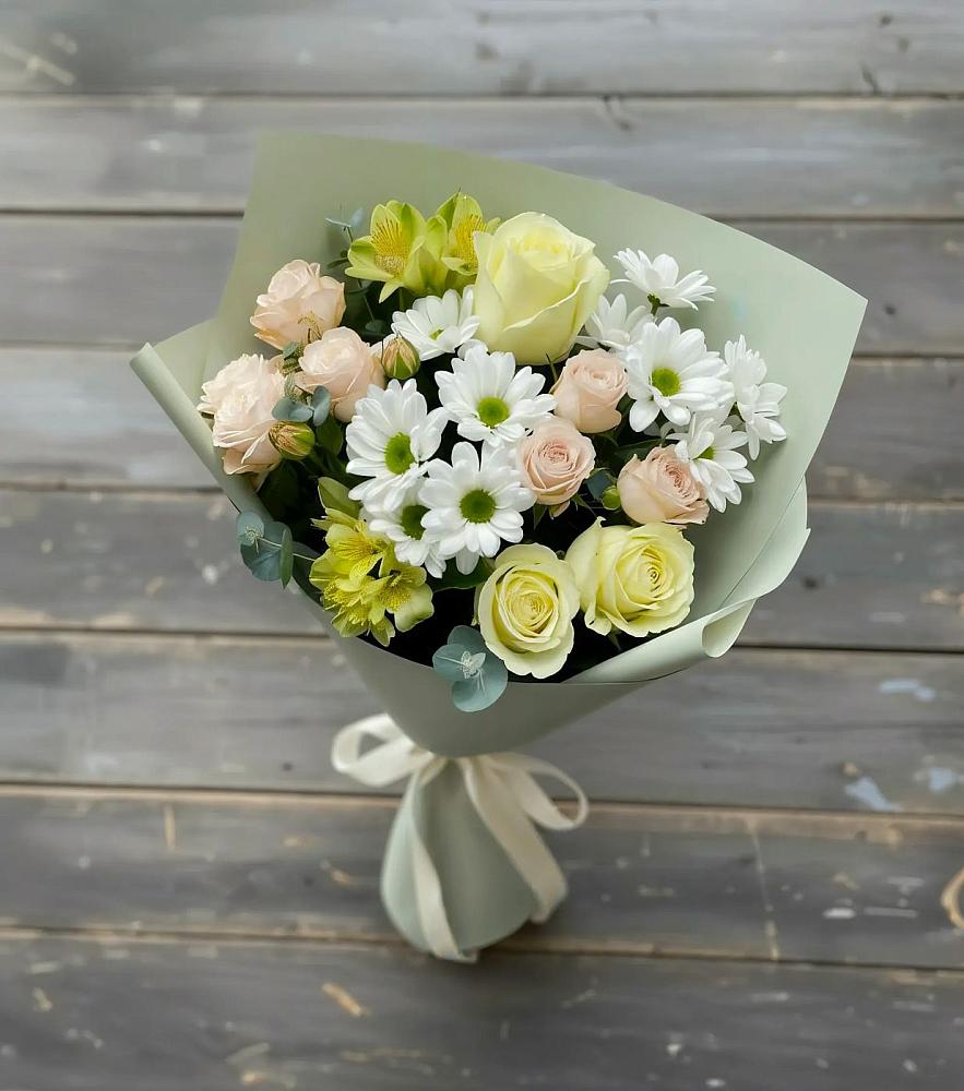 Букет цветов из: Альстромерии, Розы и Хризантемы в Песчаном