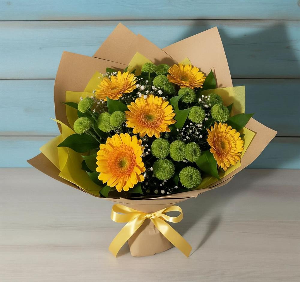 Букет цветов из: Герберы и Хризантемы в Песчаном