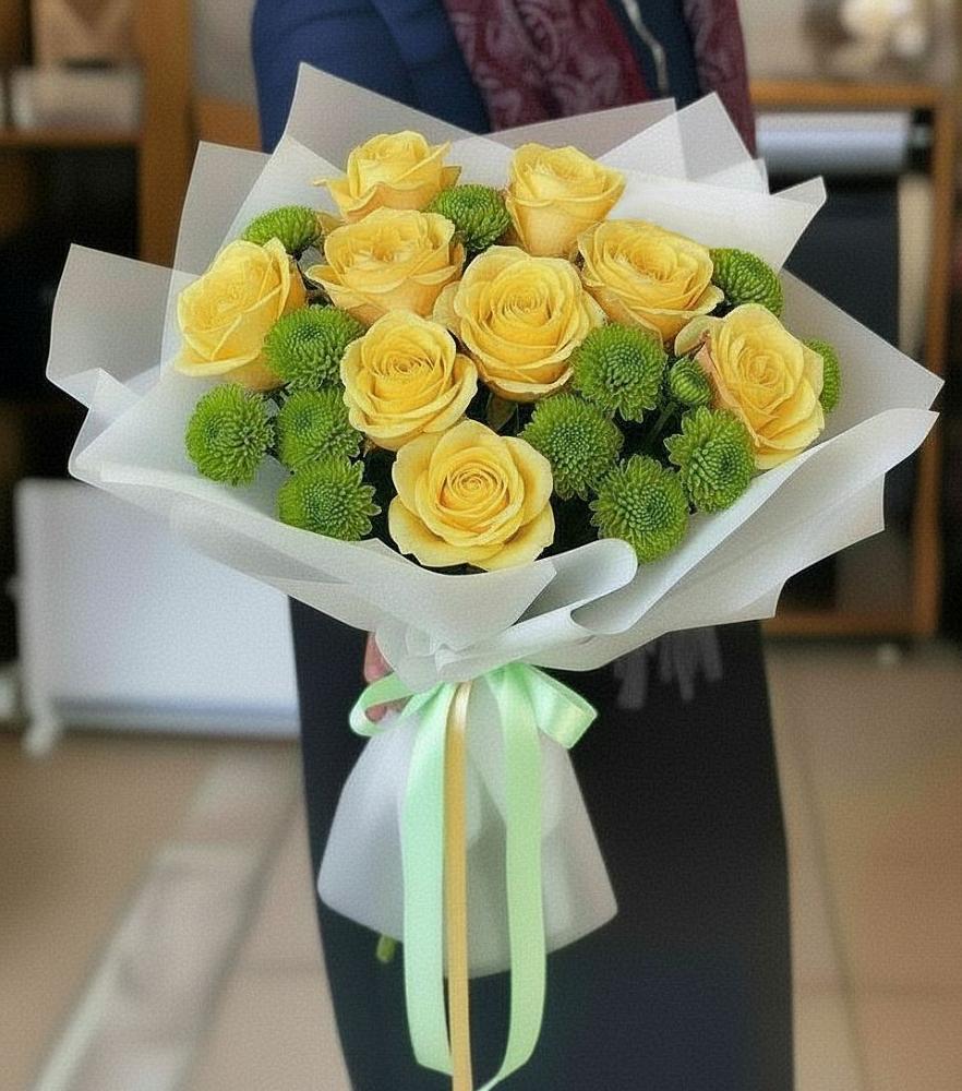 Букет цветов из: Хризантемы и Розы в Песчаном