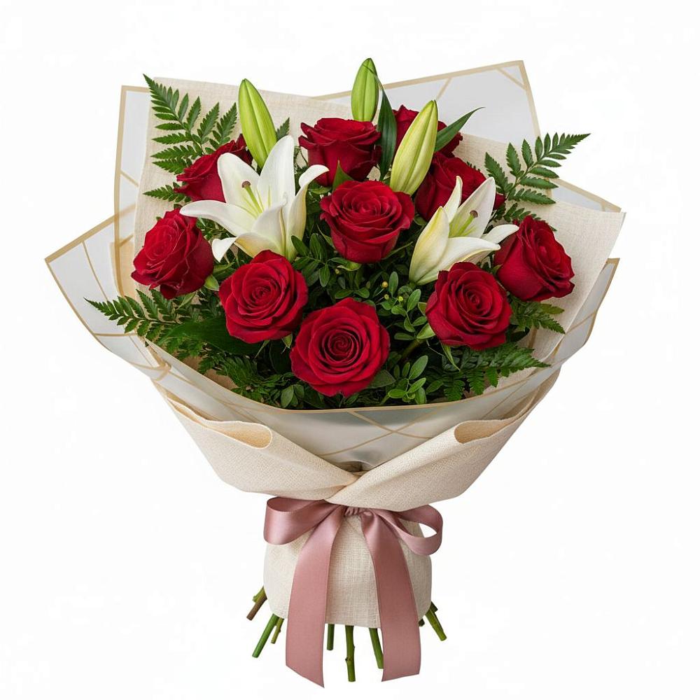 Букет цветов из: Лилии и Розы в Песчаном