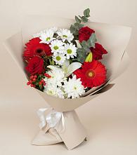Букет цветов из:  Розы, Хризантемы, Герберы и Лилии в Песчаном