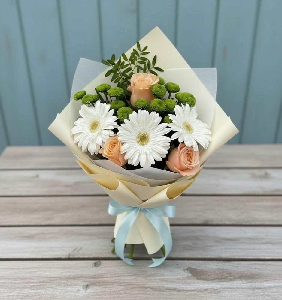 Букет цветов из: Герберы, Розы и Хризантемы в Песчаном