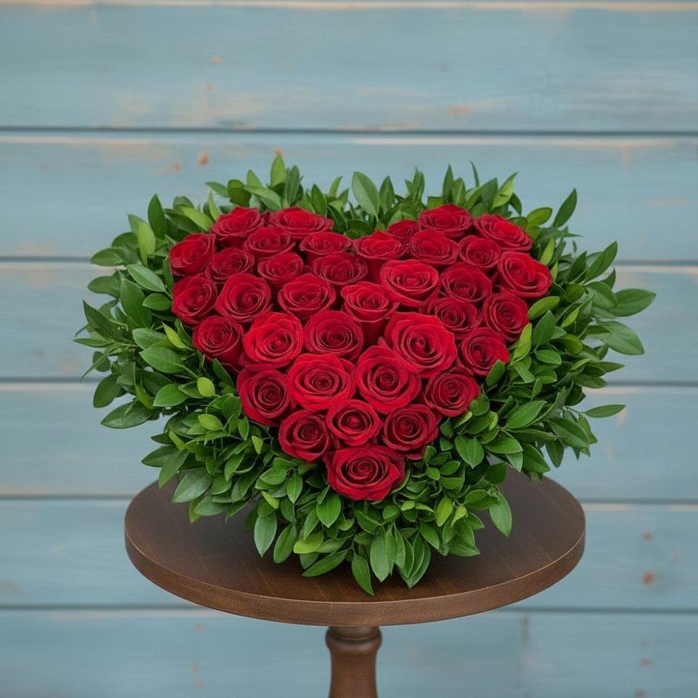 Цветочная композиция из Розы в виде сердца в Песчаном