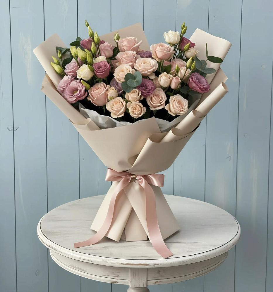 Букет цветов из: Розы и Лизиантусы в Песчаном